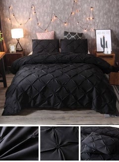 Buy Premium King Size 6 Pieces Pinch Pleat Plain Pearl Black Bedding Set in UAE