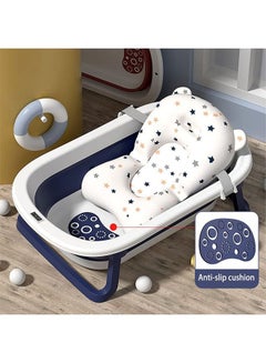 Buy ALLNEEDSUAE, Foldable Baby Bathtub Set with Temperature Sensing Thermometer, Bathmat Cushion. Sitting Lying Large Safe Bathtub for Newborn Kids Child Toddlers (Blue) in Saudi Arabia