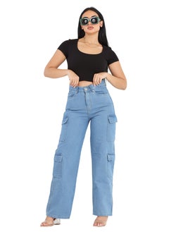 Buy Women's Wideleg Cargo Jeans, Light Blue in Egypt