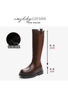 اشتري 2023 Leather Thigh-High Boots Slimming Fashion Brown velvet في السعودية