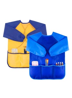 Buy 2 Pack Kids Art Smock Colorful Children Art Aprons, Waterproof Play Apron Long Sleeves for Age 3-8 Years, Yellow and Blue in Saudi Arabia