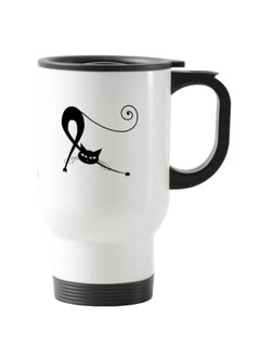 Buy Cartoon Cat Printed Travel Mug White 13centimeter in UAE