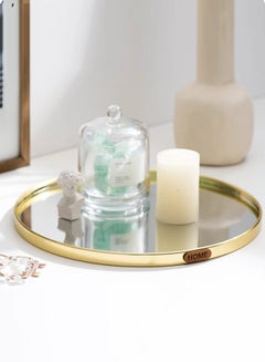 Buy Luxury Gold Plated Mirror Jewelry Cosmetic Organizer Tray, Organizer Tray for Foyer, Bathroom, Bedroom, Multi-Use Fruit Tea Cake Juice Serving Dishes, Round in Saudi Arabia