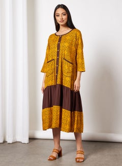 Buy Casual Cotton Printed Round Neck All Over Jalabiya With Facemask For Women in Saudi Arabia