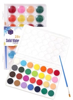 Buy Solid Water Colour Paint With 1Pcs Paint Brush For Student And Artist 28 Colour in Saudi Arabia