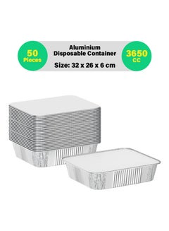 Buy 50-Pcs Disposable Aluminum Food Containers with Lid 3650 CC in UAE