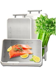 Buy Stainless Steel Cutting Board with Stand, Double-Sided Antibacterial Chopping Board, Non-Slip Kitchen Cutting Board for Meat, Vegetables, Fruits, Cheese, 42x29x2 cm - White in UAE