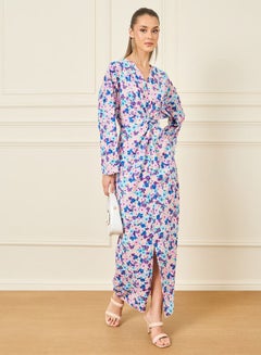 Buy Floral Print Twist Detail Front Slit Maxi Dress in Saudi Arabia