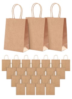 Buy 25 Pack Small Plain Natural Paper Gift Bags with Handles Bulk, Kraft Bags for Birthday Party Favors Grocery Retail Shopping Business Goody Craft Bags Cub 21x14x27cm in UAE