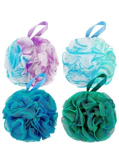 اشتري 4-Pack Wash Bathing Sponge Loofahs 60g/Piece, Exfoliating Bath Sponge Body Scrubber-Loofa Set (Green-Purple) في السعودية