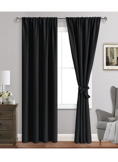 Buy 2-Piece Thermal Insulated Room Darkening Rod Pocket Blackout Curtains for Bedroom Black 132x243cm in Saudi Arabia