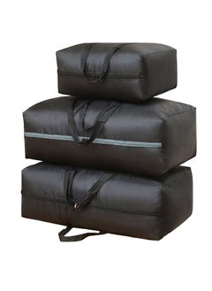 Buy 3 Pcs Large Storage Bags Waterproof Heavy Duty 600D Oxford Moving Bags, Closet Organizer Bags Ideal For Bedding, Duvets, Pillows, Laundry, Clothes or Moving home, Full Black in UAE