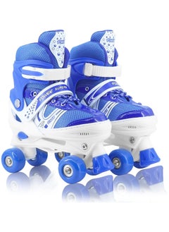 Buy Adjustable Double Row Roller Skates With LED Lights for Boys and Girls Blue Medium Size-38 in Saudi Arabia