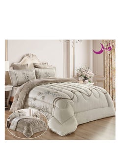 Buy Warm, comfortable and soft winter bed comforter set, 6 pieces, double-sided, made of velvet and wool, modern shape in Saudi Arabia