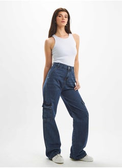 اشتري High-Waist Dark Wash Flap Pocket Cargo Jeans. في السعودية