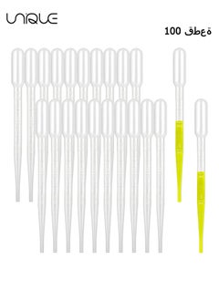 اشتري 100PCS 3ML Pipettes, Disposable Pasteur Pipette, Eye Dropper, Plastic Liquid Droppers for Essential Oils, Graduated, Dispensing, Measuring, Watering, Interval 0.5ml, Clear في الامارات