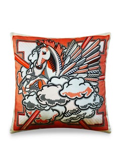 Buy Orange Velvet Cushion Cover, Hermes Inspired Horse Printed Decorative Pillow, Vintage Home Décor Throw Pillow Cover,  45 x 45 CM in UAE