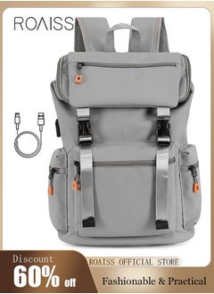 Buy Men's Large Capacity Double Shoulder Backpack for School Travel Grey in UAE