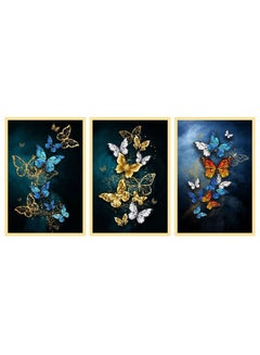 اشتري Premium Wall art Canvas Butterfly Painting Frames with Aluminium Gold frame Living Room,Home Wall, Office Decoration في الامارات