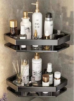Buy 2-Pieces Bathroom Shelf Shower Shampoo Soap Organizer Wall Mounts Storage Rack Black 33x25x5 Centimeter in UAE