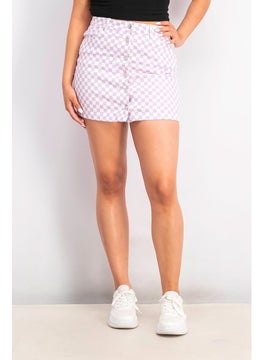 Buy Women Checkered Denim Mini Skirt, Violet and White in Saudi Arabia