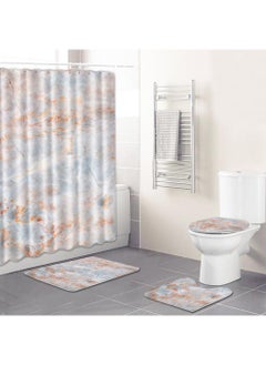 Buy 4-Piece Water-resistant Shower Curtain & Lid Toilet Cover Pedestal Rug Non-slip Bath Mat Bathroom Decoration Accessories in UAE