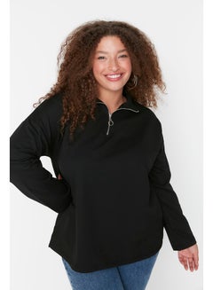 Buy Black Zipper High Collar Slim Knitted Sweatshirt. in Egypt