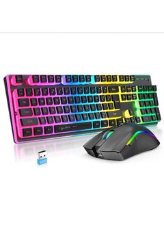 اشتري L96 wireless mouse and keyboard set 104 keys RGB backlight two-color injection keycaps 2.4G connection في الامارات