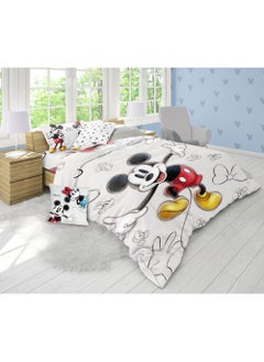 اشتري 4-Piece Disney Mickey & Minnie Mouse Kids Bedding Set Includes 1xComforter 165x230 cm, 1xPillowcase 50x75 cm, 1xBedsheet 165x230 cm, 1xCushion 40x40 cm Celebrate Disney 100th Anniversary in Style في الامارات
