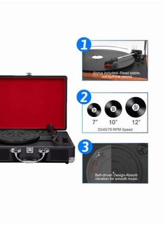 Buy Vintage 3-Speed Bluetooth Portable Suitcase Record Player with Built-in Speakers Upgraded Turntable Audio Sound in Saudi Arabia