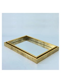 Buy A set of rectangular serving trays, with a unique design, 2 pieces, golden/mirror in Saudi Arabia