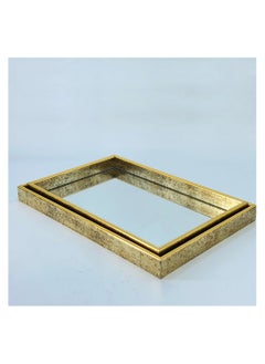 Buy A set of rectangular serving trays, with a unique design, 2 pieces, golden/mirror in Saudi Arabia