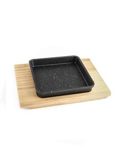 Buy Cast Iron Square Sizzling with Base 17 cm ,Black,Brown in UAE