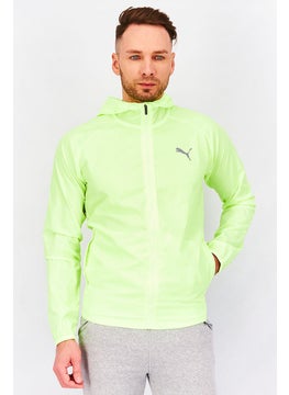 Buy Men Sports Fit Full Zip Hooded Reflective Track Jacket, Lime Green in UAE