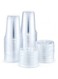 Buy 50-Piece Disposable Plastic Cup with Flat Lid,250 ML in Saudi Arabia