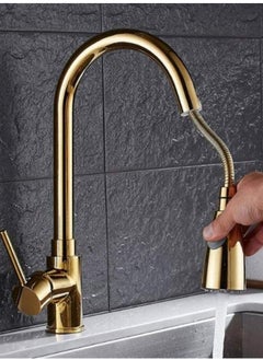 Buy Water Saving Kitchen Stainless Steel Pull Out Tap Faucet, Kitchen Sink Hot And Cold Water Faucet, Two-Way Sprayer, Single Handle Faucet, 360 Degree Rotating in UAE