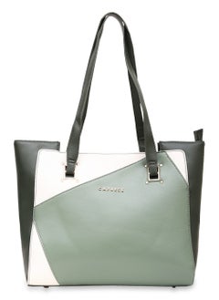 Buy Caprese Ruth Colorblock Green Faux Leather Large Tote Handbag in UAE