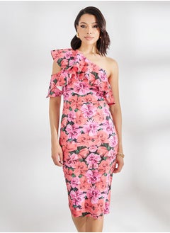 اشتري Ruffled One Shoulder Floral Bodycon Dress في السعودية