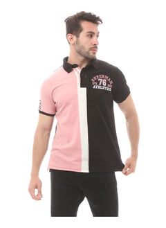 Buy Knitted Cotton Polo Shirt- Light Pink & Black in Egypt