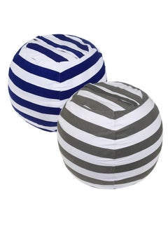 Buy Stuffed Animal Storage Beanbag Cover,2 Packs Kids Animal Storage Bean Bag Cover, 24" Bean Bag Storage, for Kids and Teenager, Grey Blue White Stripes Cotton Canvas in UAE