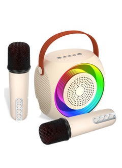 اشتري Kids Karaoke Machine, Mini Bluetooth Karaoke Speaker with 2 Wireless Microphone and LED Lights for Adults, Gifts for Girls/Boys Ages 4, 5, 6, 7, 8, 9, 10, 12+(Beige) في الامارات