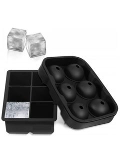 Buy Ice Cube Tray Silicone 4 Piece Set 2 Large Square Molds and 2 Spherical Round Ice Ball Makers for Cooling Bourbon Cocktails and Other Drinks Black in UAE