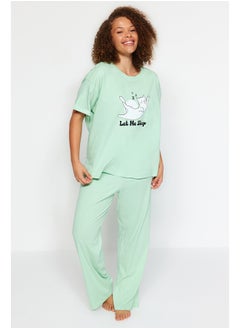 Buy Mint Printed Knitted Pajamas Set TBBAW24AI00003 in Egypt