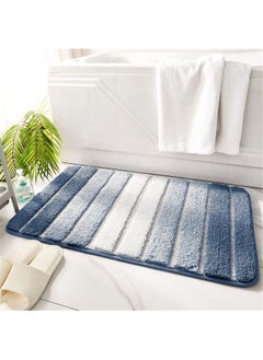 Buy Microfiber Teal Blue Stripe Bathroom Rug Mat Non Slip Ultra Soft and Water Absorbent  Floors Toilet Bath Rug Tub Floor Shower Water Absorbent Extra Navy Carpets for Bathroom-2 x32 in Saudi Arabia