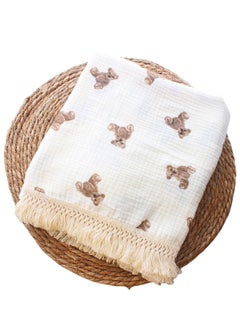 Buy Cotton Muslin Baby Blanket with Tassel, Boho Muslin Swaddle Blanket Baby Receiving Blanket with Fringe, Nursing Blankets for Toddler Infant (120*100cm, Little Bear) in Saudi Arabia