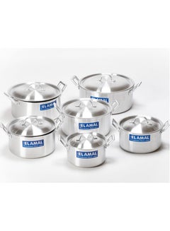 Buy Elamal Aluminum Pots Set Consisting of 6 Pots With Two Handles, Egyptian Industry, Size 16/ 18 / 20 / 22 / 24 / 26 cm in Saudi Arabia