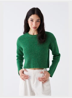 Buy Ribbed Crew Neck Crop Sweatshirt in Saudi Arabia