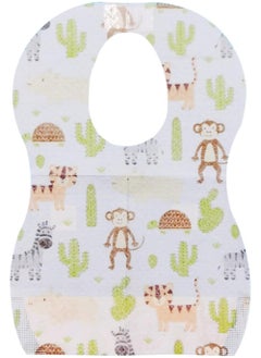 Buy Disposable Baby Bibs (Pack of 50), White with Animals pattern, Individual pack, Travel Bibs For Babies, Food Catcher And Leak Proof, Sticky Snap Closure in UAE