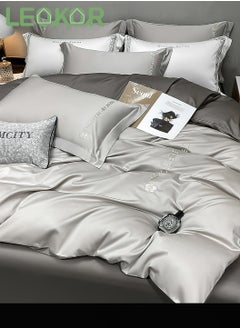 Buy 4PCS Soft Silk Bedding Duvet Cover Set, Skin-Friendly Breathable Comforter Set, Satin Sheet Set Include Quilt Cover With Zipper Closure, Bed Sheet and 2 Pillowcase in Saudi Arabia