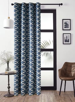 Buy Door Curtain Thermal Insulated Printed Blackout Window Curtain for Bedroom Blue/White 100x250cm in UAE